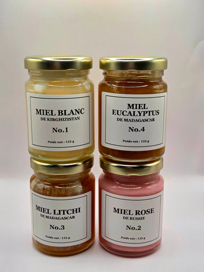 Coffret Gourmand – 4 miels authentiques (4 × 125 g)