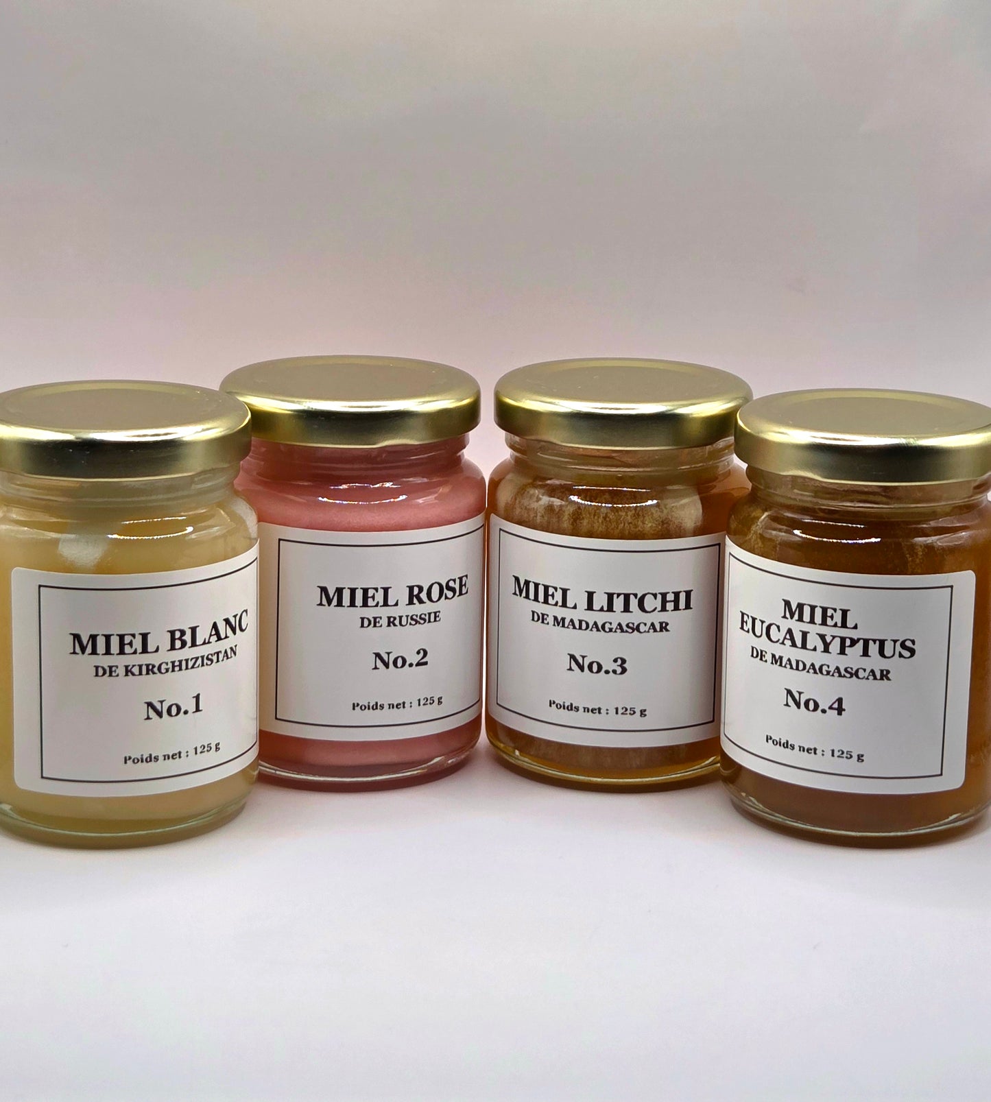 Coffret Gourmand – 4 miels authentiques (4 × 125 g)