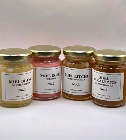 Coffret Gourmand – 4 miels authentiques (4 × 125 g)