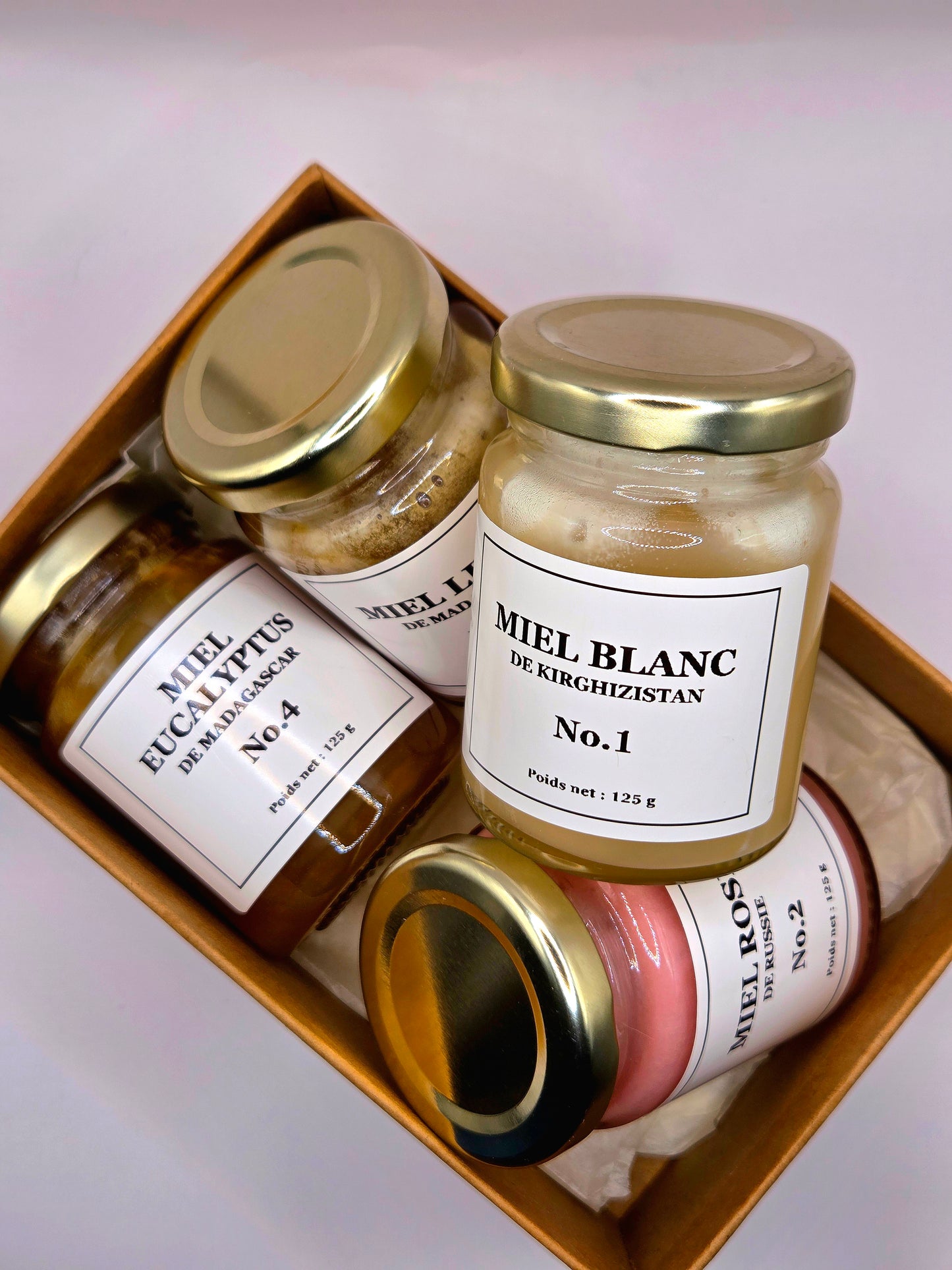 Coffret Gourmand – 4 miels authentiques (4 × 125 g)