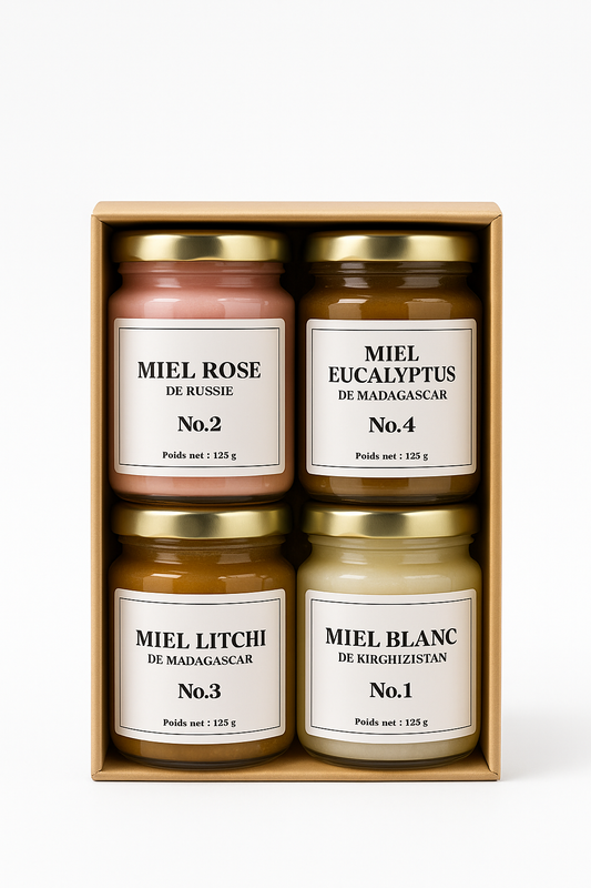 Coffret Gourmand – 4 miels authentiques (4 × 125 g)